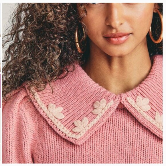 LoveShackFancy Union Collared Pullover in Rose Blush Size XS - Picture 2 of 16